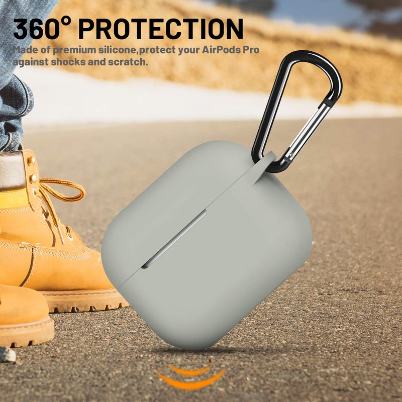 ATUAT for AirPods Pro 1st/2nd Generation Case Cover, Protective Silicone Skin Accessories with Keychain for Women Men for Apple AirPods Pro 2019/2022 Charging Case,Front LED Visible-Grey - Image 5
